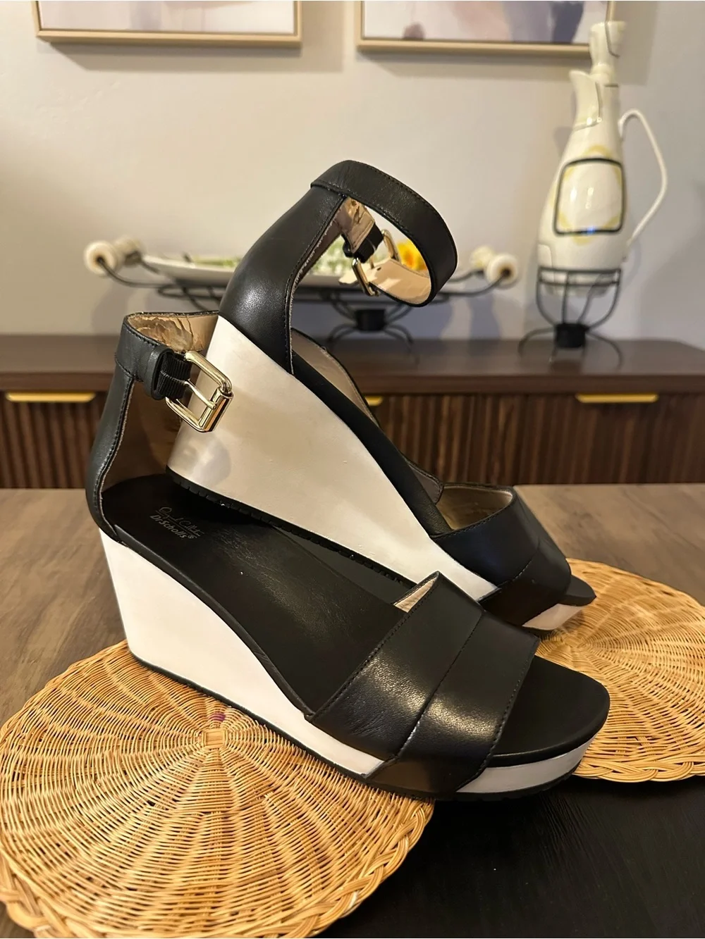 Dr. Scholl's Black and White Wedge Sandals